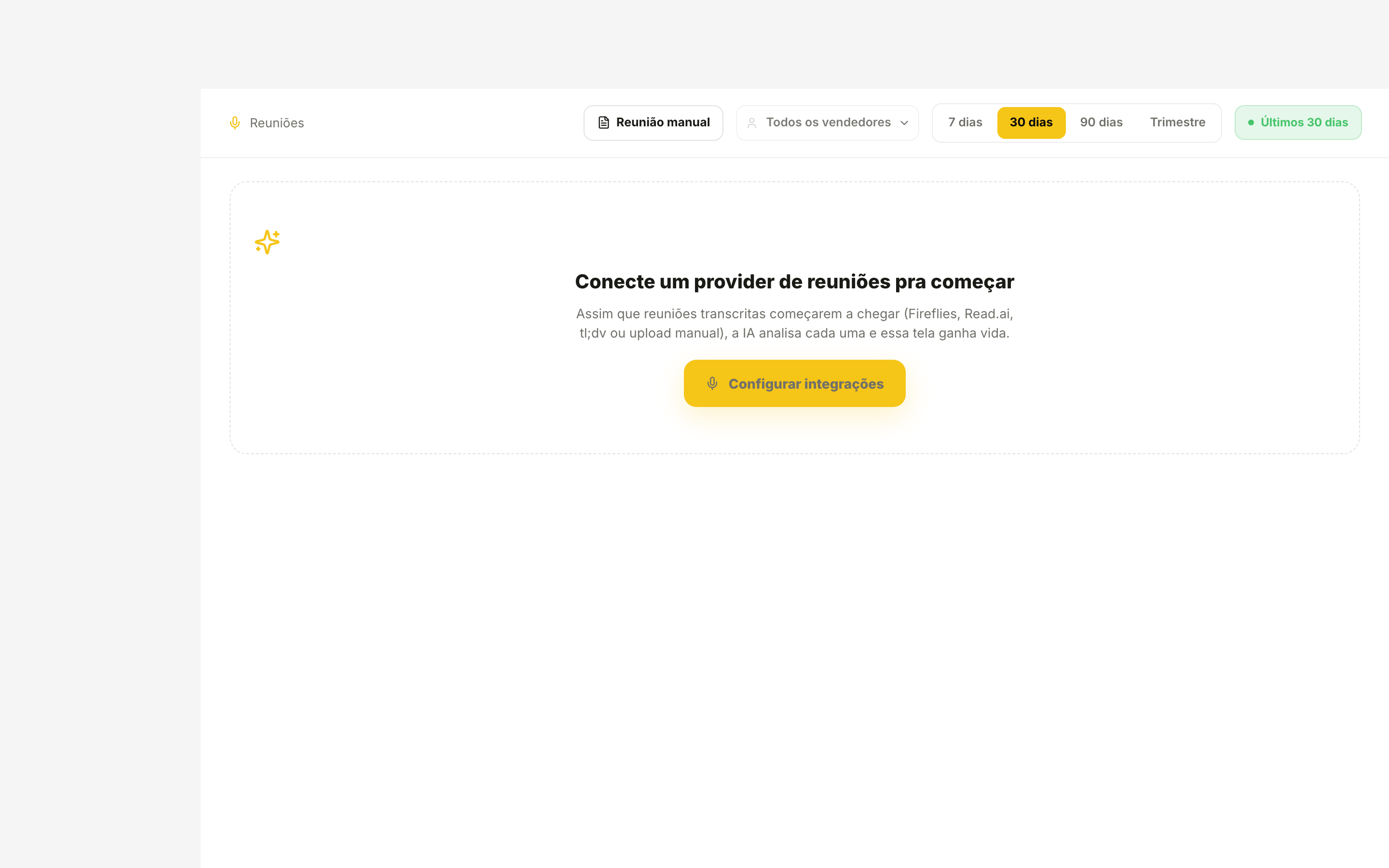 Reunião sem análise com o botão "Analisar agora" em destaque